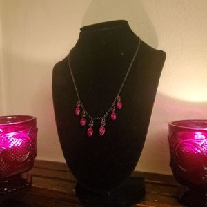 GIVENCHY  Mint cond.Red Crystal Cabochon Necklace, Black Metal short 16"